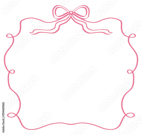 Hand drawn doodle frame with ribbon. Wavy curve edges for text and photo.