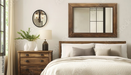 Modern Bedroom Decor With Wooden Furniture And Neutral Tones