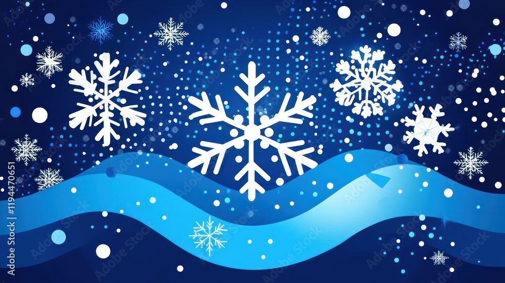 Winter Wonderland: Elegant Snowflakes on Blue Waves Winter Wonderland: Elegant Snowflakes on Blue Waves