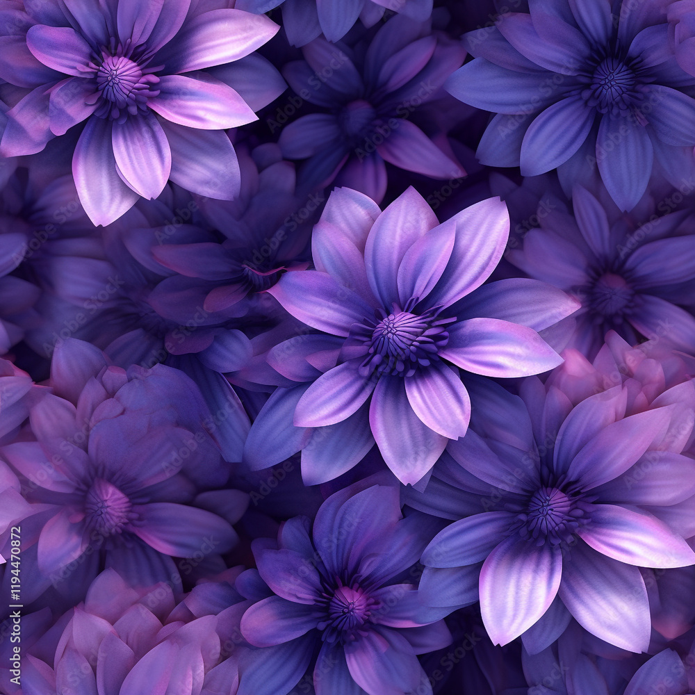 Obraz premium A close-up of vibrant purple flowers in full bloom, showcasing lush petals that radiate elegance and life, set against a natural background Purple flowers blooming creating a floral background, perfec