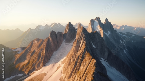 Golden Hour Light Over Portaledges on Vertical Granite Cliffs photo