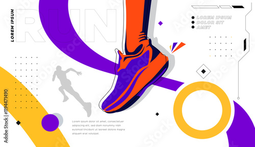 illustration of the silhouette of a sprint athlete. runner athlete with stylized flash of color on white background and geometric ornament. National sports day celebration concept