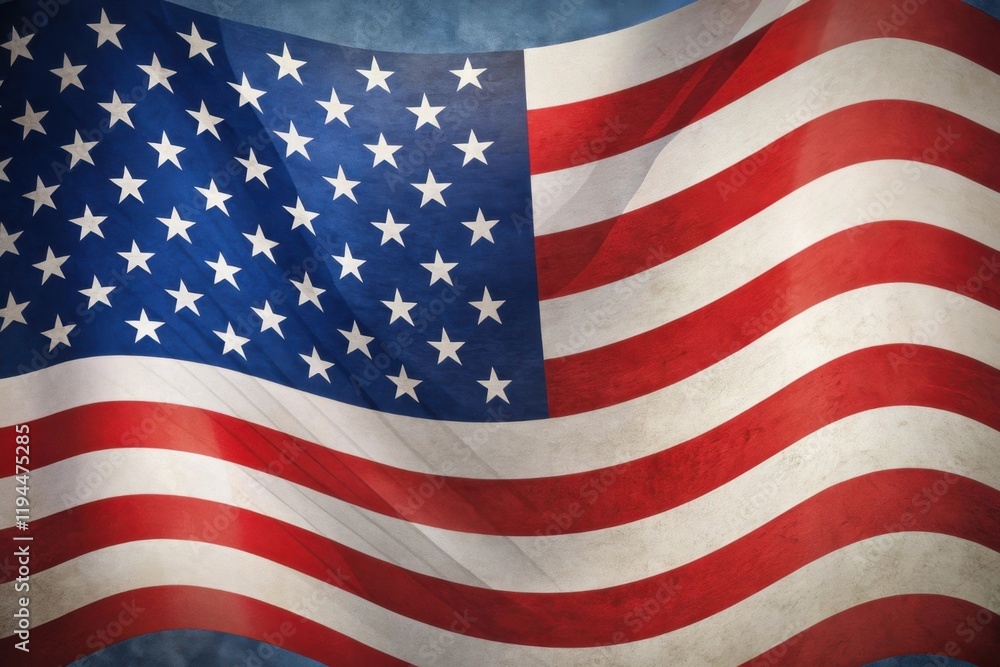 Obraz premium The image features the American flag, characterized by red and white stripes with a blue field of stars, symbolizing the United States' unity and freedom.
