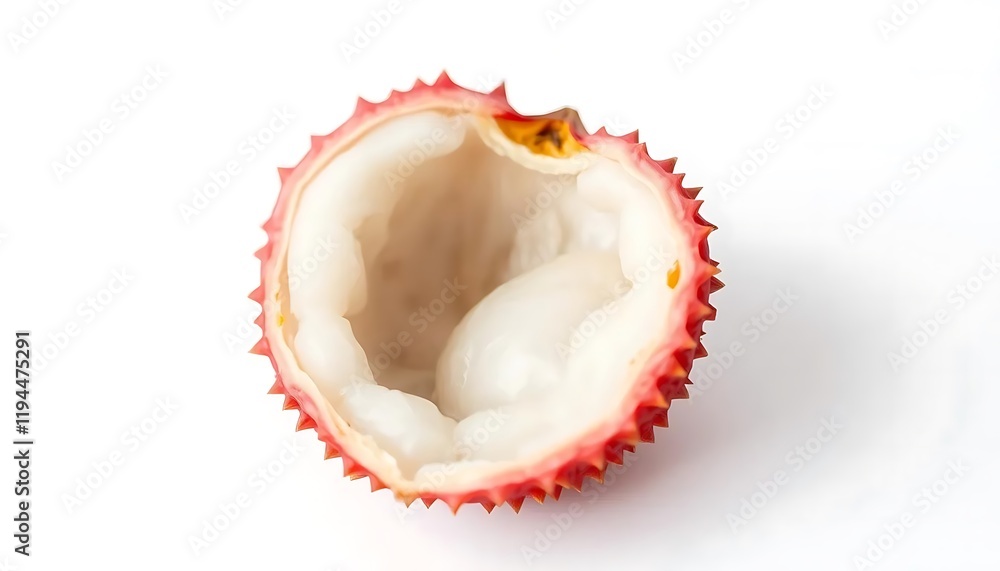 Lychee Fruit Half: A Close-Up, Minimalist Study Lychee Fruit Half: A Close-Up, Minimalist Study