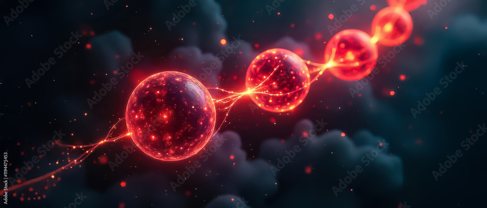 Artistic Interpretation of Entangled Particles in Vibrant Red Glow Artistic Interpretation of Entangled Particles in Vibrant Red Glow