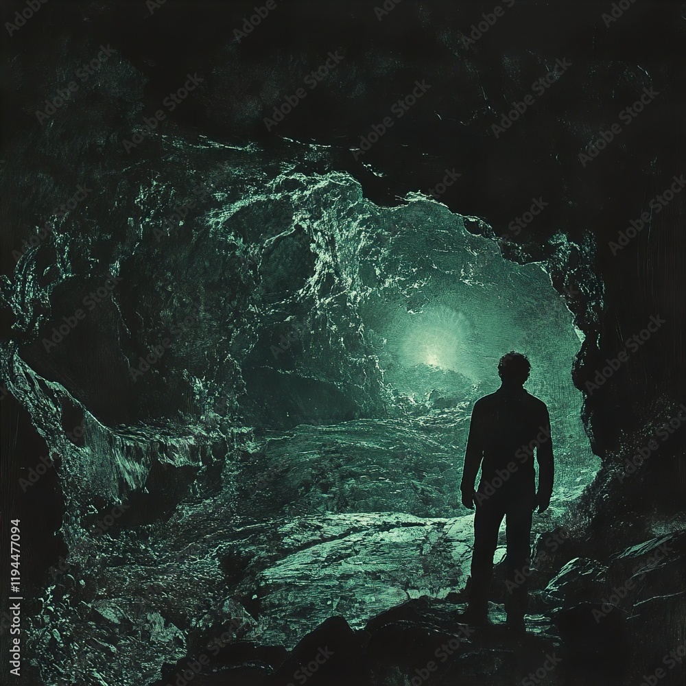 Into the Unknown: A Solitary Figure Explores a Mysterious Cave Into the Unknown: A Solitary Figure Explores a Mysterious Cave