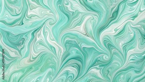 Abstract Swirling Pattern in Mint Green and White Tones