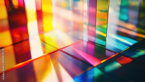 Vibrant Abstract Light Play through Colorful Glass Panels photo