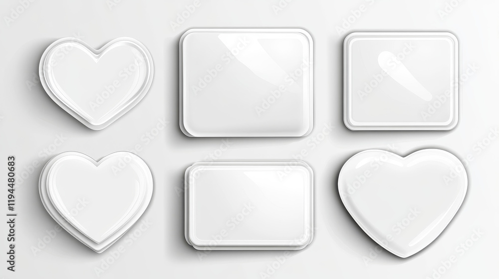Peel off stickers, white paper patches mockup. Blank labels of different shapes heart, square, oval and rectangular with curve edges isolated on transparent background, Realistic 3d vector icons set Peel off stickers, white paper patches mockup. Blank labels of different shapes heart, square, oval and rectangular with curve edges isolated on transparent background, Realistic 3d vector icons set