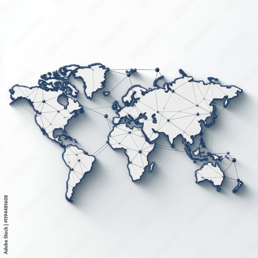 Naklejka premium Global Network Connection: A 3D World Map Visualization