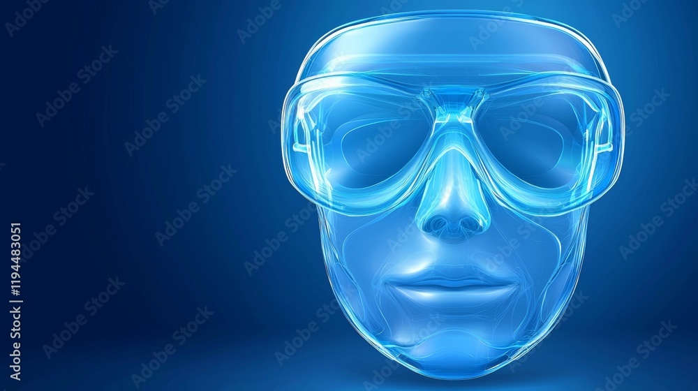 Futuristic Transparent Digital Face Mask with Technological Blue Glow Futuristic Transparent Digital Face Mask with Technological Blue Glow