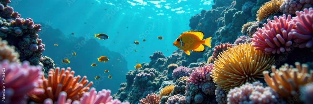 Vibrant coral reef teeming with masked butterflyfish , reef, ocean, nature photography Vibrant coral reef teeming with masked butterflyfish , reef, ocean, nature photography
