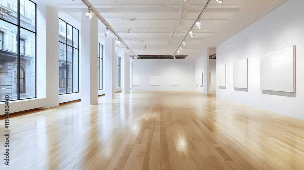 Well-lit dance studio with floor-to-ceiling windows.