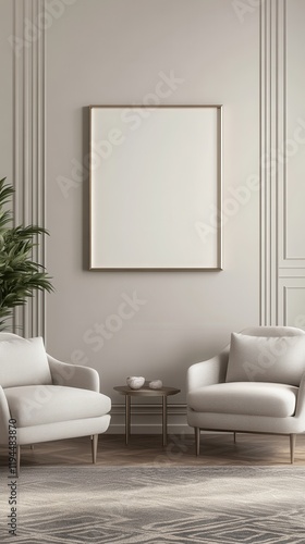 Elegant Living Room With Modern Armchairs And Blank Frame