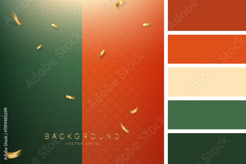 Chinese new year oriental style patterns on gradient background with confetti and color palette