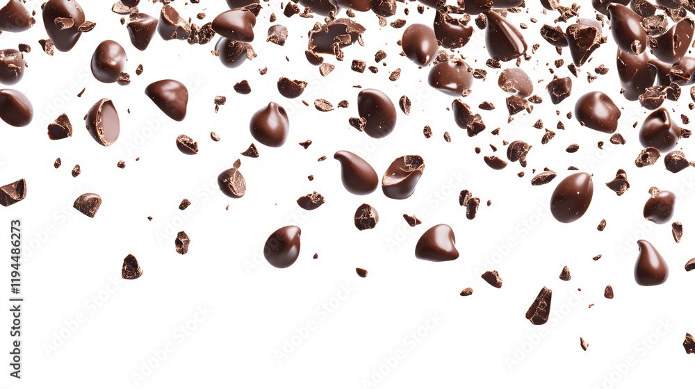 Obraz premium Dark Chocolate Chips Falling Isolated White Background