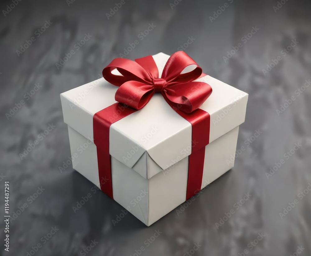 Fototapeta premium A beautifully wrapped gift box with a ribbon around it, nicely wrapped gift, festive decoration, cozy presents