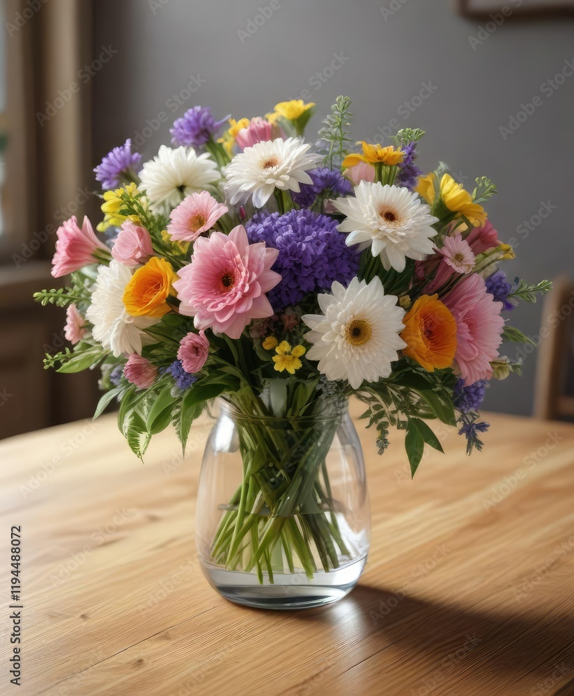 custom made wallpaper toronto digitalA bouquet of fresh flowers in a glass vase on a wooden table, bouquet, simple elegance, natural beauty