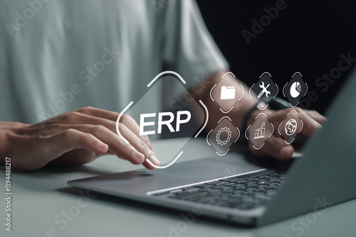 Photography ERP, Enterprise resource planning concept, connections between business intelligence, HR and CRM modules