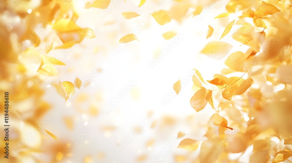 Obraz premium Golden leaves falling softly in bright sunlight