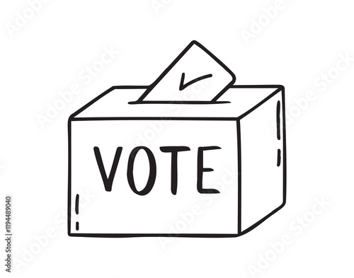 Ballot paper into the box and lettering vote sketch hand drawn doodle icon. Single element elections concept