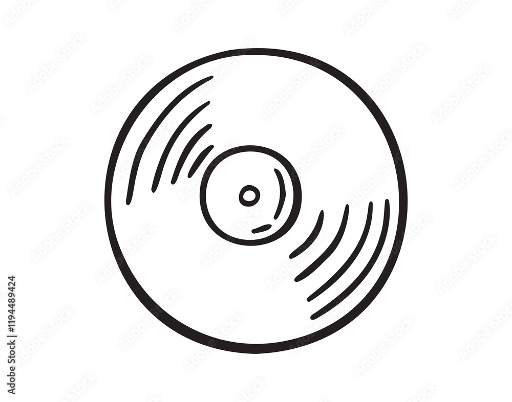 Vinyl gramophone record doodle hand drawn icon. Vinyl gramophone record single element for design, symbol, music. Clipart drawing Vinyl gramophone record doodle hand drawn icon. Vinyl gramophone record single element for design, symbol, music. Clipart drawing