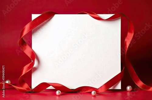 red satin ribbon surround a blank space, perfect for writing personal messages. Background for birthday, mother day, valentine day