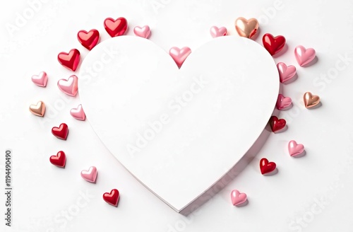 Pink and red heart shaped candies surround a blank space, perfect for writing personal messages.  Background for birthday, mother day, valentine day