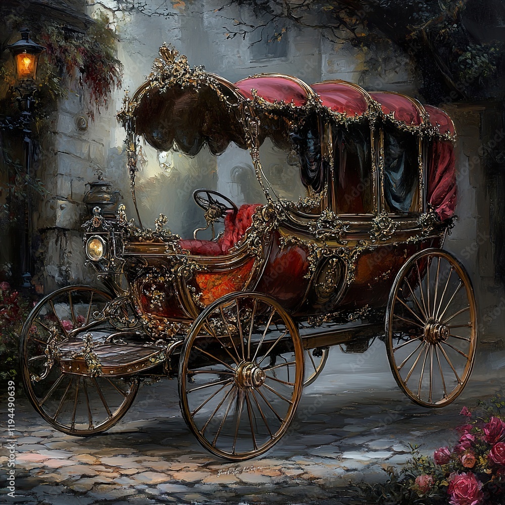 Fototapeta premium Antique Horse-Drawn Carriage: A Vintage Masterpiece
