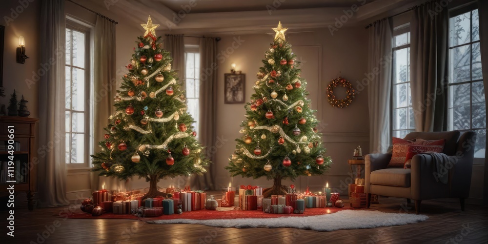 A festive Christmas tree decorated with ornaments and lights, evergreen tree, decorated christmas tree, festive atmosphere A festive Christmas tree decorated with ornaments and lights, evergreen tree, decorated christmas tree, festive atmosphere