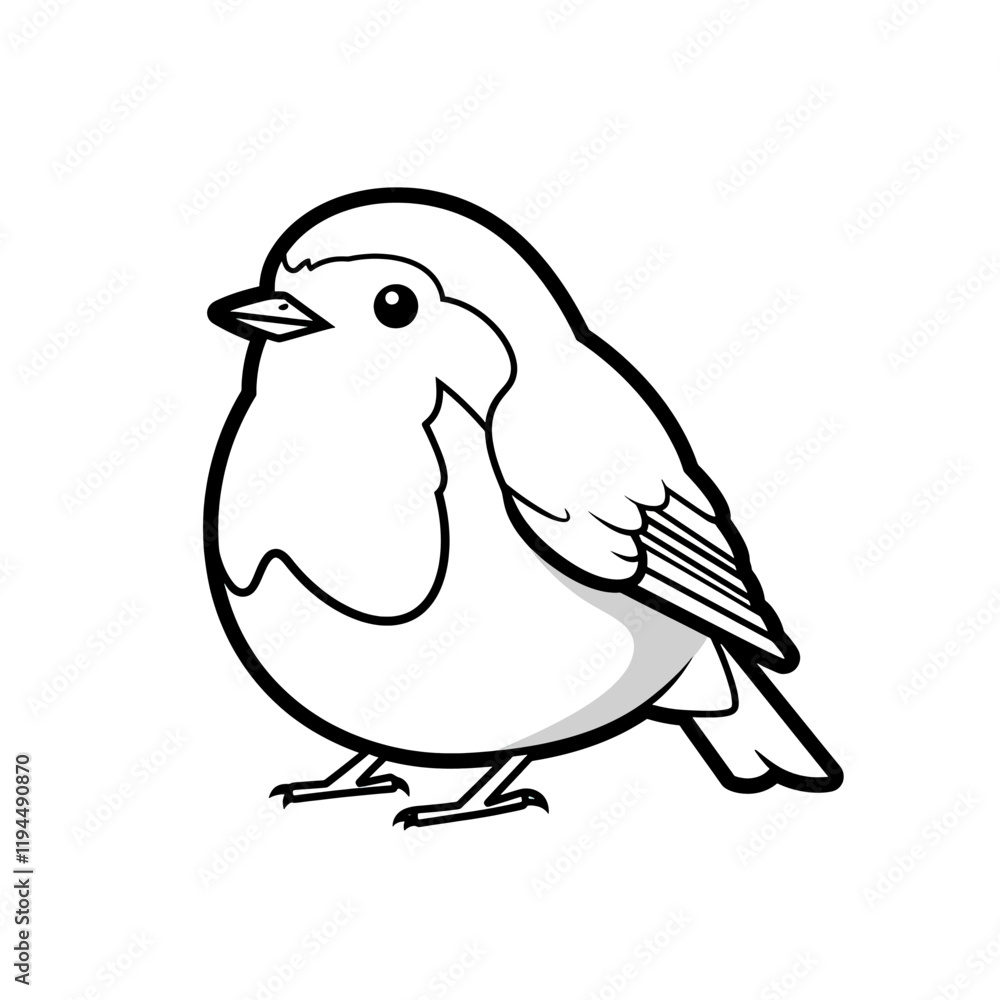 Fototapeta premium Cute Robin Cartoon: A simple and charming cartoon illustration of a robin, featuring its iconic red breast and perky stance. Perfect for children's books, educational materials.
