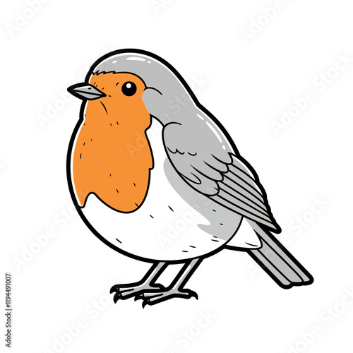 European Robin Illustration: A charming illustration of a European robin, showcasing its iconic orange breast and grey plumage. This delightful artwork is perfect for children's books, greeting cards.