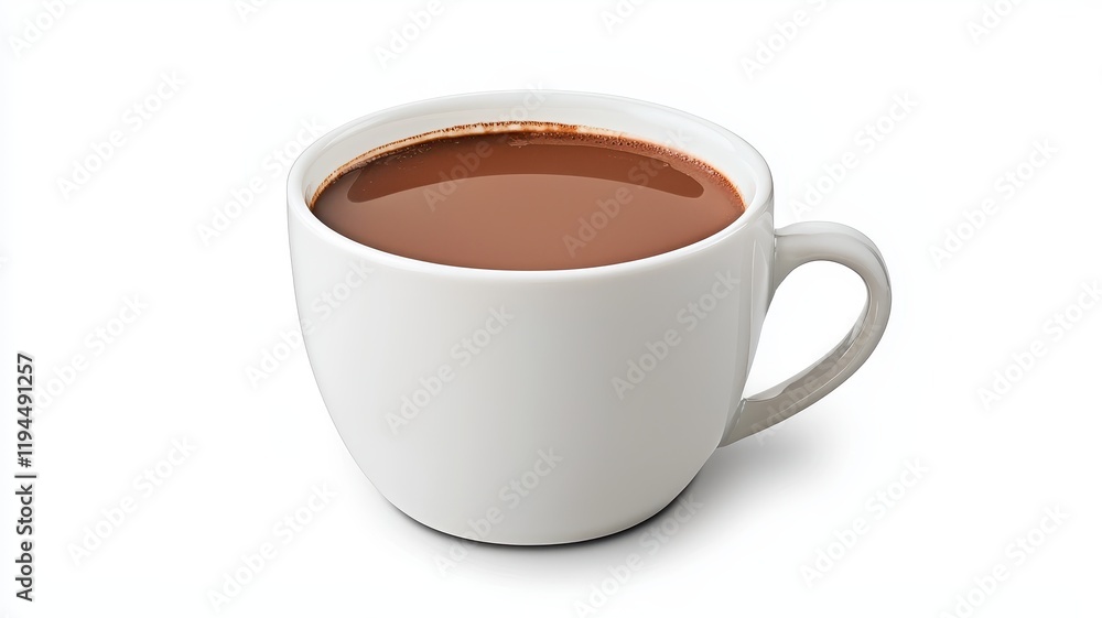 Hot chocolate in a white mug on an isolated background. Hot chocolate in a white mug on an isolated background.