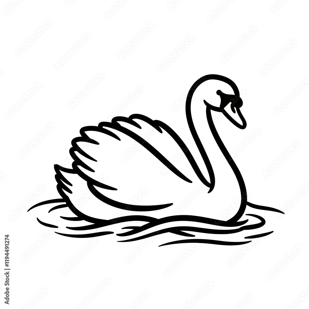 Elegant Swan Line Art: A graceful swan glides serenely on water, depicted in a minimalist black and white line art style. The image evokes peace, elegance, and natural beauty. Elegant Swan Line Art: A graceful swan glides serenely on water, depicted in a minimalist black and white line art style. The image evokes peace, elegance, and natural beauty.