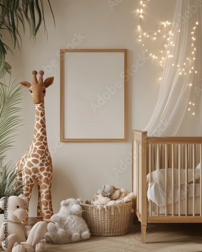 Nursery Decor Featuring Wooden Crib and Stuffed Giraffe