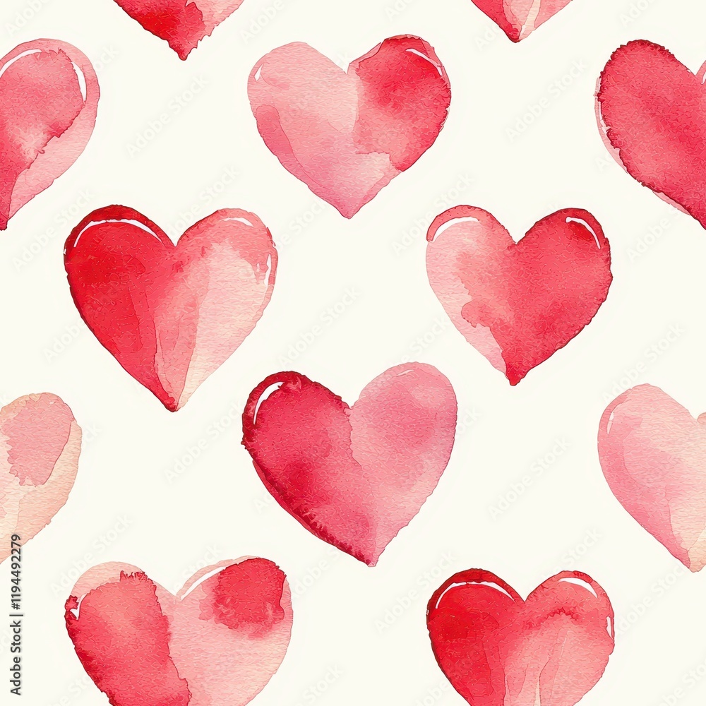 Fototapeta premium Traditional Watercolor Seamless Pattern of Hearts for Fabric, Wallpaper, and Craft Projects