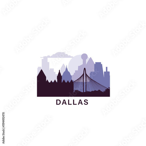 USA Dallas logo with skyline, cityscape retro vector icon. United States of America, Texas city horizon, facade, travel logotype