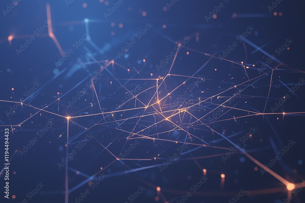 Obraz premium Abstract network connection, digital data flow, glowing lines and dots.