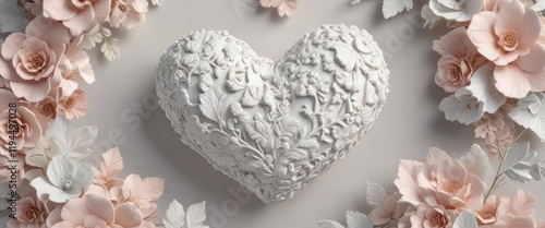 Wallpaper Mural A delicate ceramic heart in a floral pattern with subtle color variations, unique, ceramic Torontodigital.ca