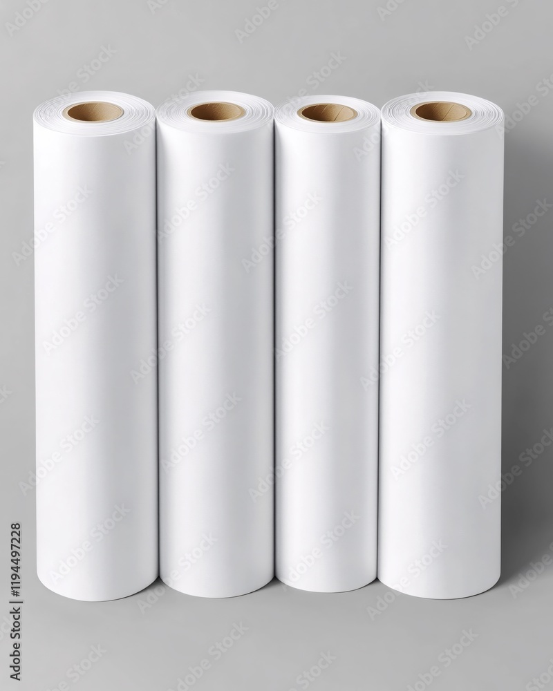 Four Rolls of Blank White Paper Ready for Print Design and Mockups Four Rolls of Blank White Paper Ready for Print Design and Mockups