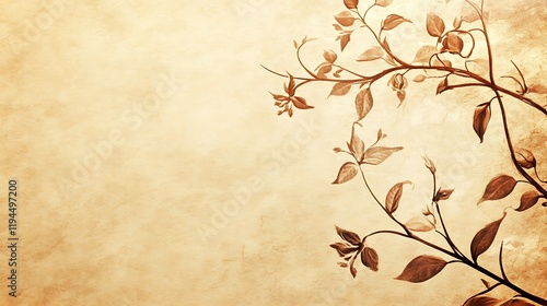 Wallpaper Mural Sepia toned floral branch on antique paper background Torontodigital.ca