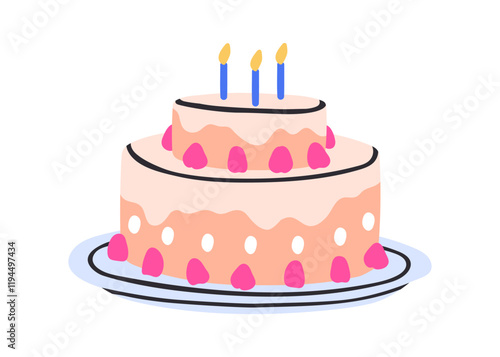 Birthday cake adorned with candles, cream. Sweet festive dessert, holiday par...