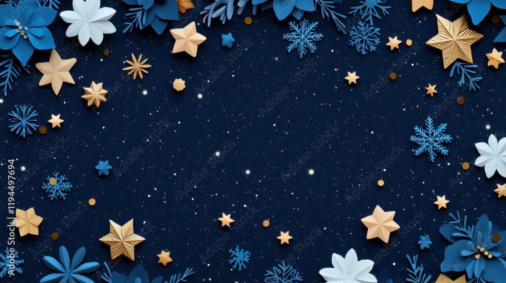 Sparkling snowflakes with a subtle glitter effect scattered across a dark blue background, creating a festive and magical nighttime winter scene. Sparkling snowflakes with a subtle glitter effect scattered across a dark blue background, creating a festive and magical nighttime winter scene.