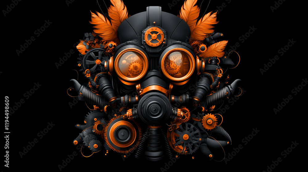 Fototapeta premium Steampunk Gas Mask with Gears and Feathers