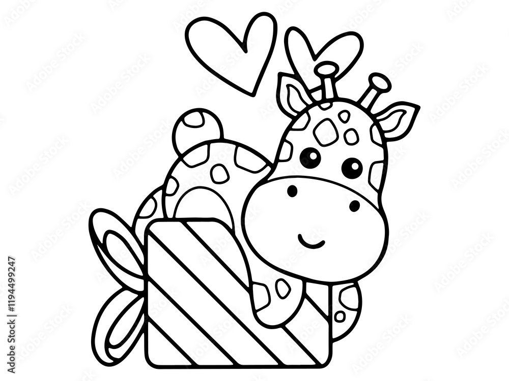 Valentine Day Giraffe Holding Gift Line Art Valentine Day Giraffe Holding Gift Line Art