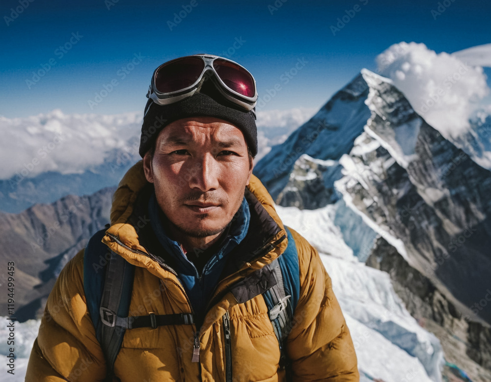Portrait eines Sherpa im Hochgebirge Portrait eines Sherpa im Hochgebirge