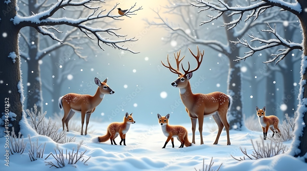 deer in winter forest deer in winter forest