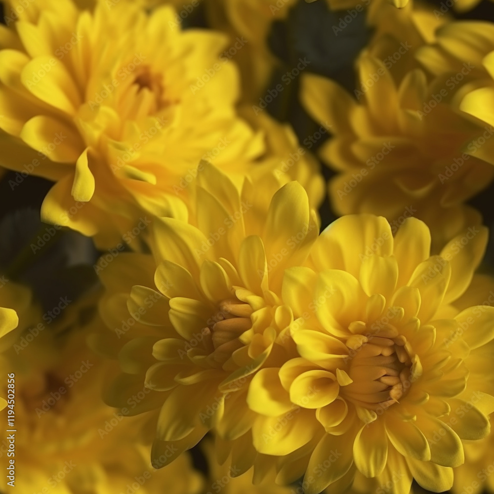Obraz premium A close up of a bunch of sunflowers with green leaves on the bottom of the petals and yellow petals on the bottom of the petals. 