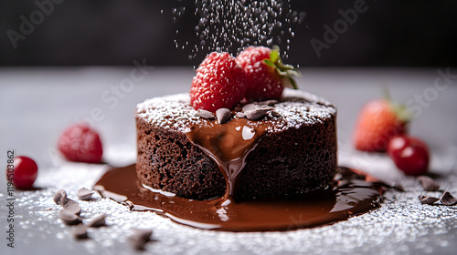 a chocolate cake with a strawberry on top photo