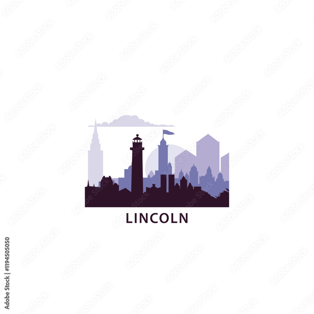 Obraz premium UK Lincoln logo with skyline, cityscape retro vector icon. United Kingdom, England abstract travel city facade, horizon logotype